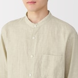 紳士　リネン洗いざらしスタンドカラー長袖シャツ