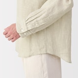 紳士　リネン洗いざらしスタンドカラー長袖シャツ