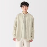 紳士　リネン洗いざらしスタンドカラー長袖シャツ