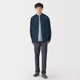 紳士　リネン洗いざらしスタンドカラー長袖シャツ