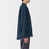 紳士　リネン洗いざらしスタンドカラー長袖シャツ