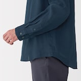 紳士　リネン洗いざらしスタンドカラー長袖シャツ