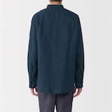 紳士　リネン洗いざらしスタンドカラー長袖シャツ