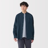 紳士　リネン洗いざらしスタンドカラー長袖シャツ