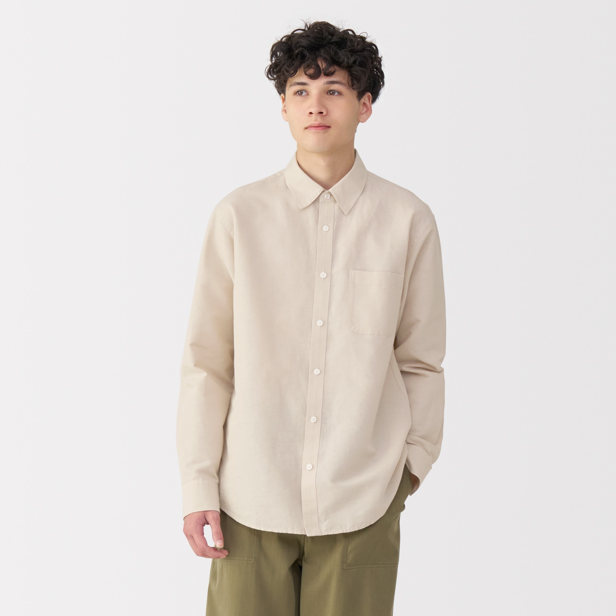 OLLEBOREBLA/長袖シャツ/--/コットン/ブラウン/無地/316541 C／Lボイル 帯襟8分袖シャツ