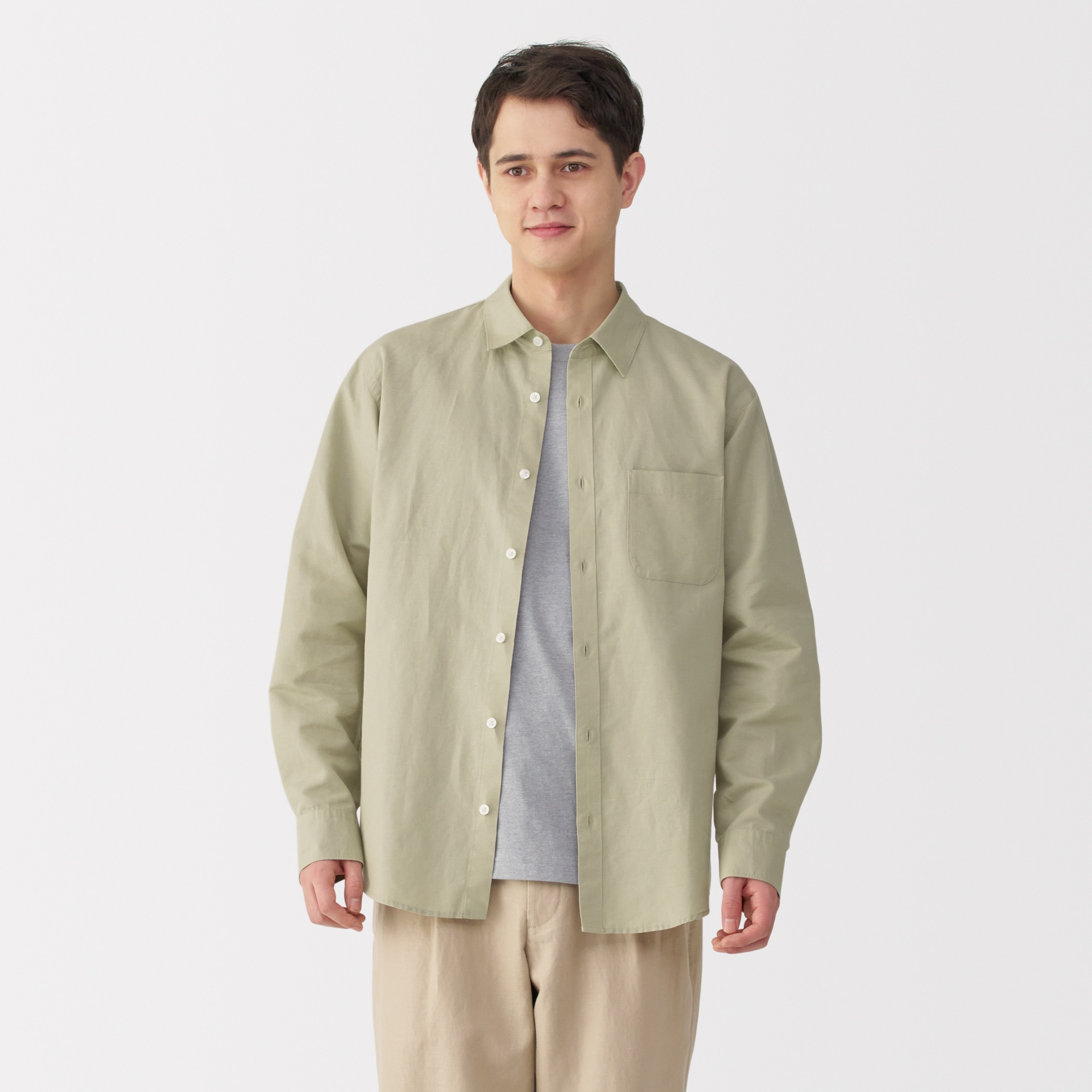 紳士　ヘンプコットン長袖シャツ