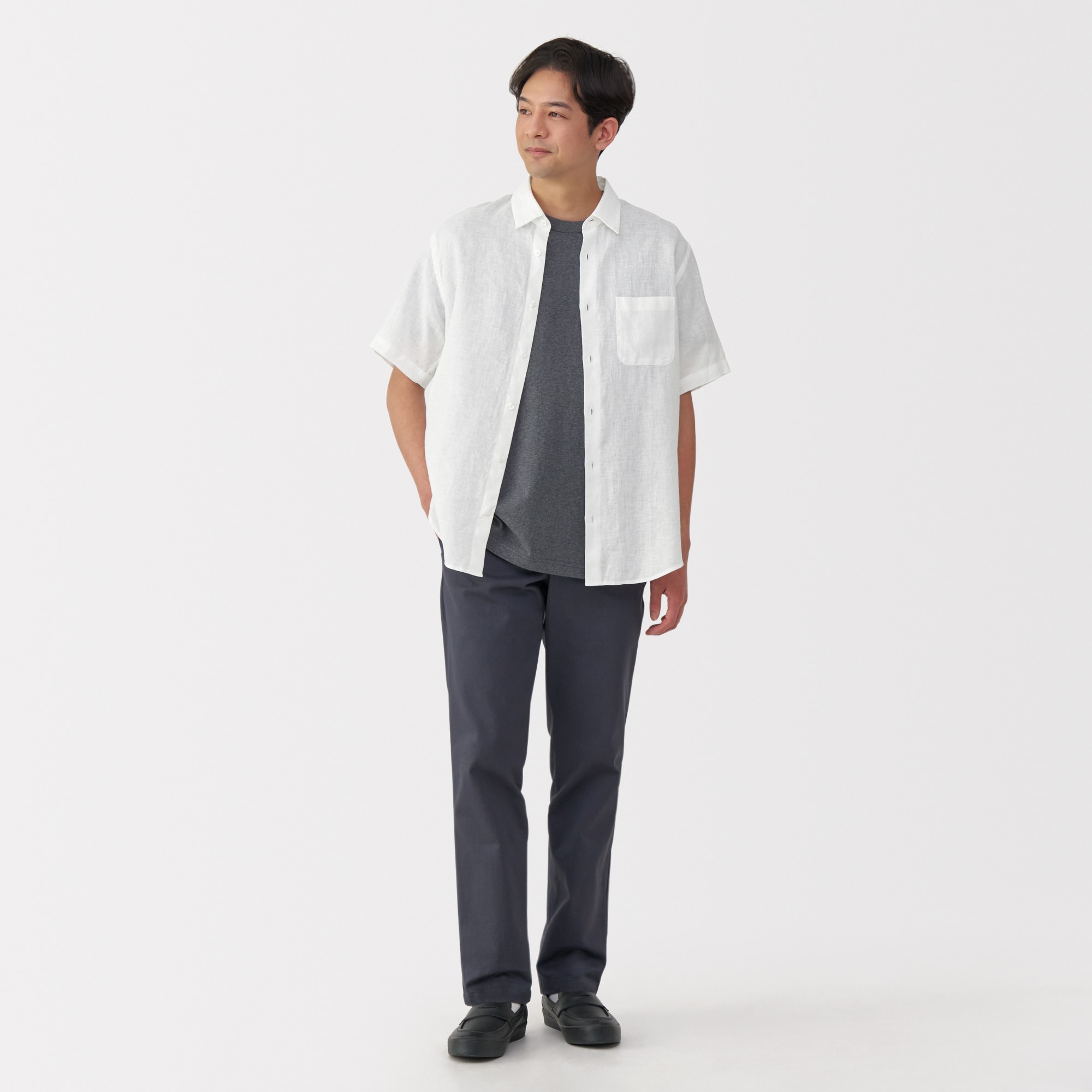 MUJI 無印良品 リネンシャツ 半袖シャツ 半シャツ 白 麻100% 無印良品 シャツ 紳士 リネン洗いざらし半袖シャツ メンズ