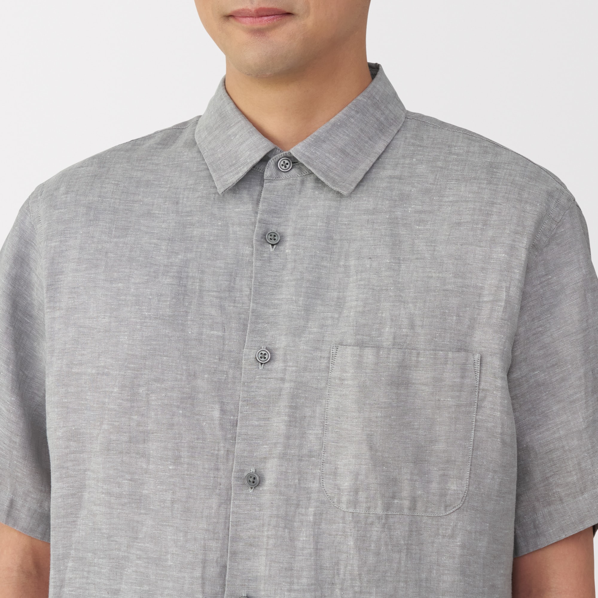 紳士　リネン洗いざらし半袖シャツ