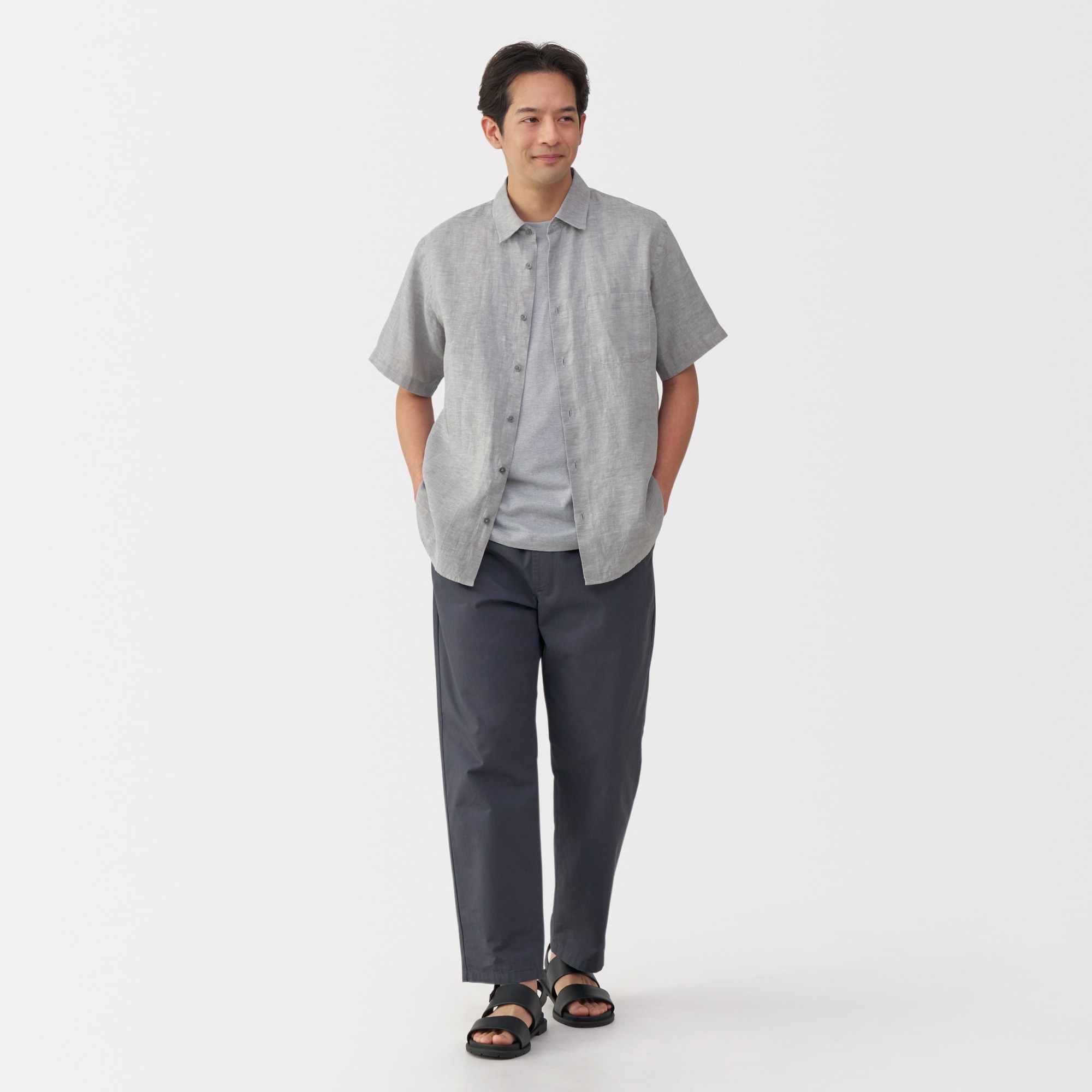 MUJI Labo リネンシルク開襟半袖シャツ ベージュ XL 紳士 リネンシルク開襟半袖シャツ | 無印良品