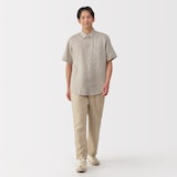 紳士　リネン洗いざらし半袖シャツ