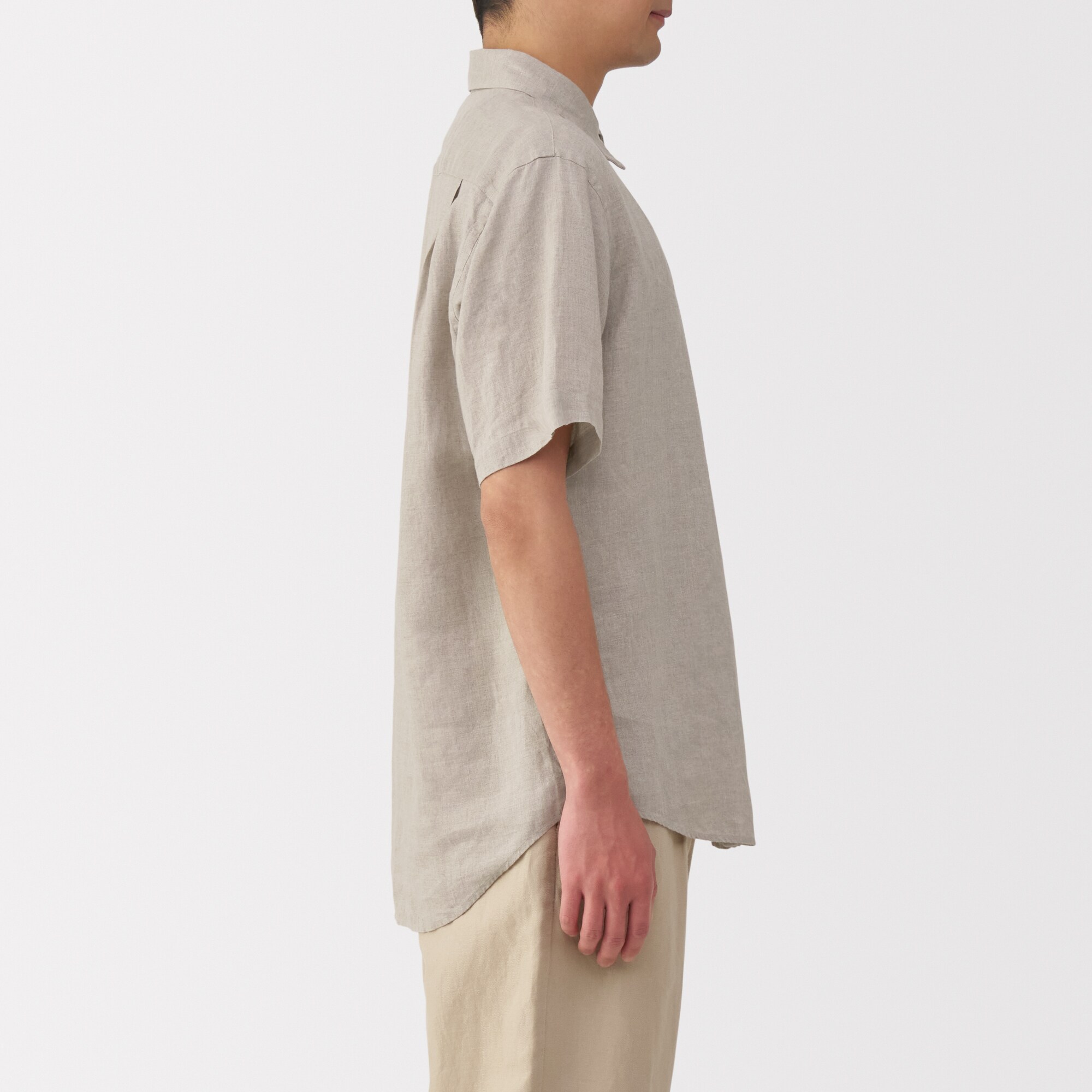 紳士　リネン洗いざらし半袖シャツ