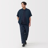 紳士　リネン洗いざらし半袖シャツ