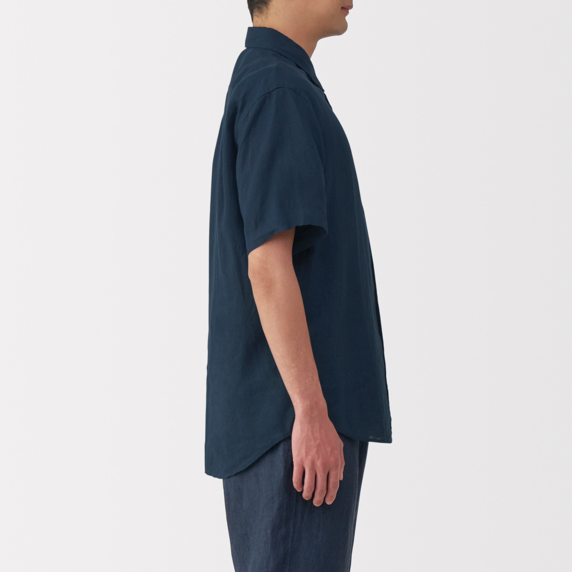 紳士　リネン洗いざらし半袖シャツ