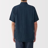 紳士　リネン洗いざらし半袖シャツ