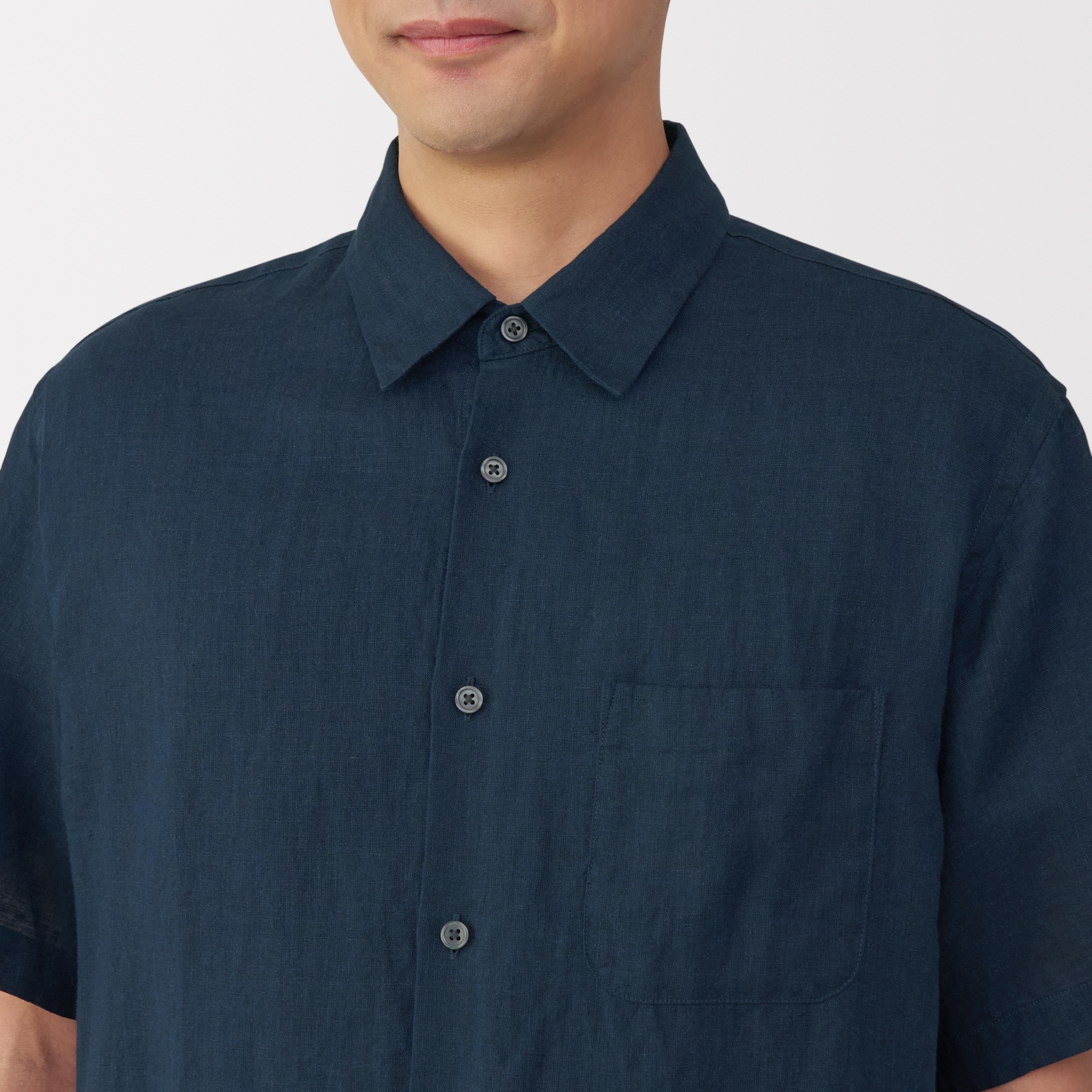 紳士　リネン洗いざらし半袖シャツ