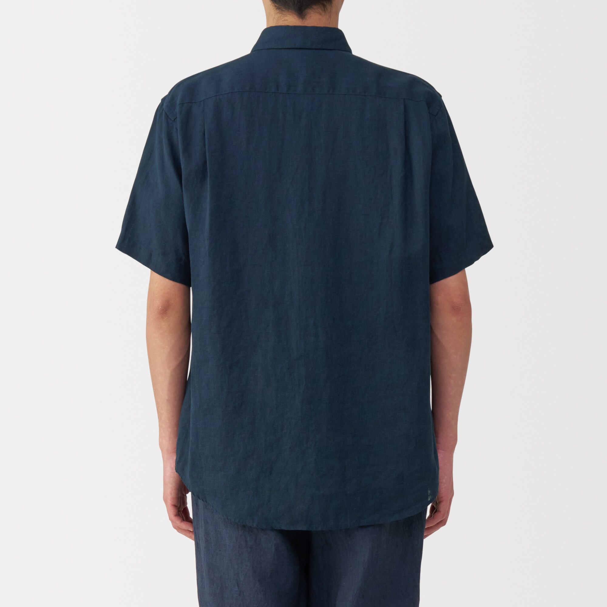 紳士　リネン洗いざらし半袖シャツ