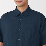紳士　リネン洗いざらし半袖シャツ