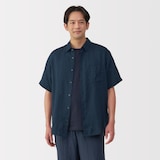 紳士　リネン洗いざらし半袖シャツ