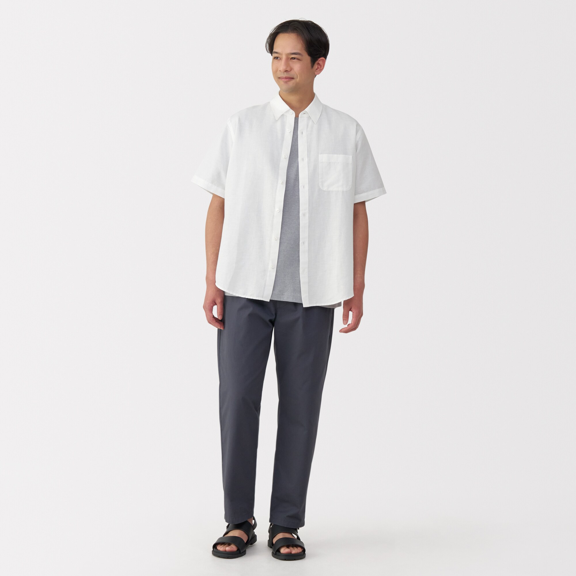 紳士　ヘンプコットン半袖シャツ