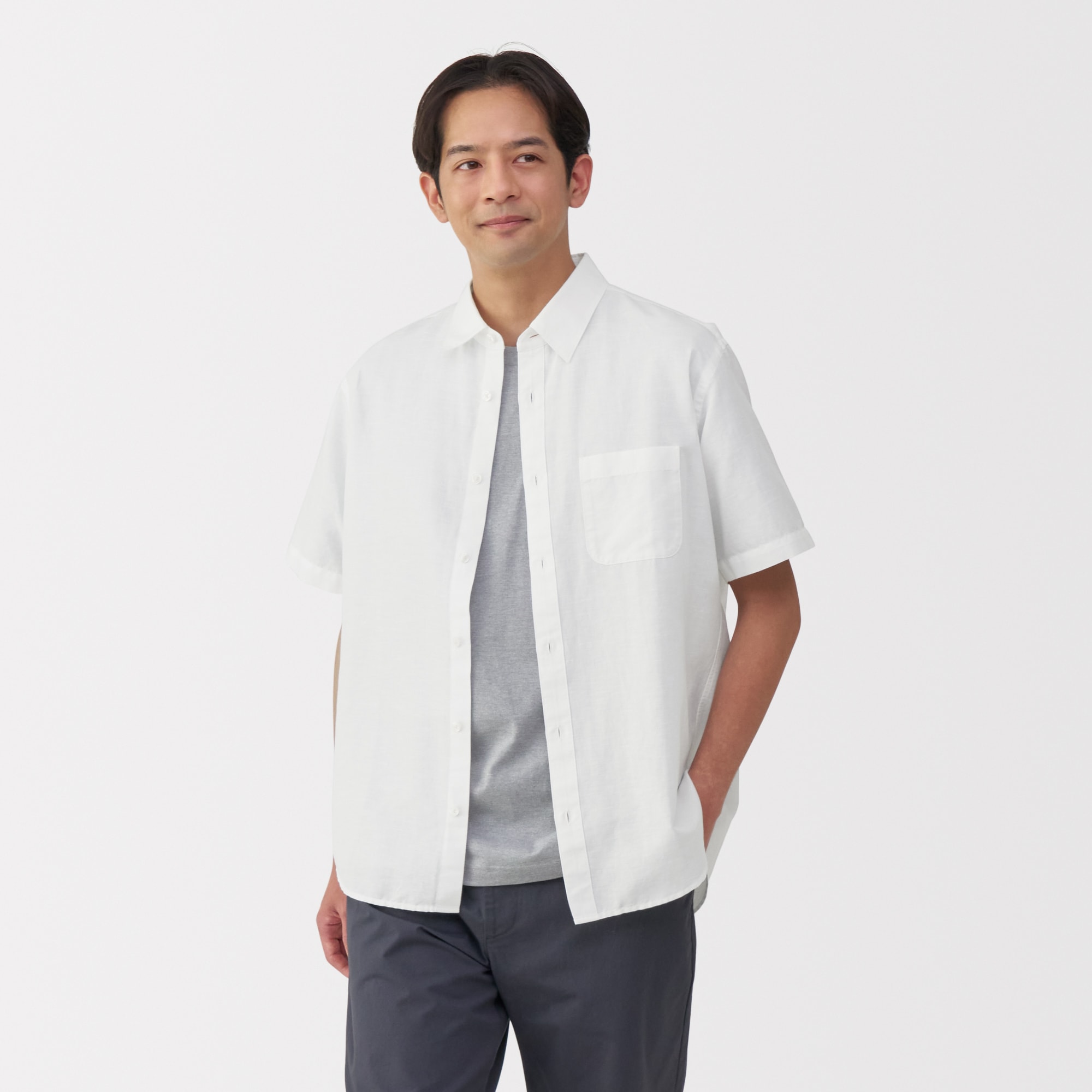 紳士　ヘンプコットン半袖シャツ