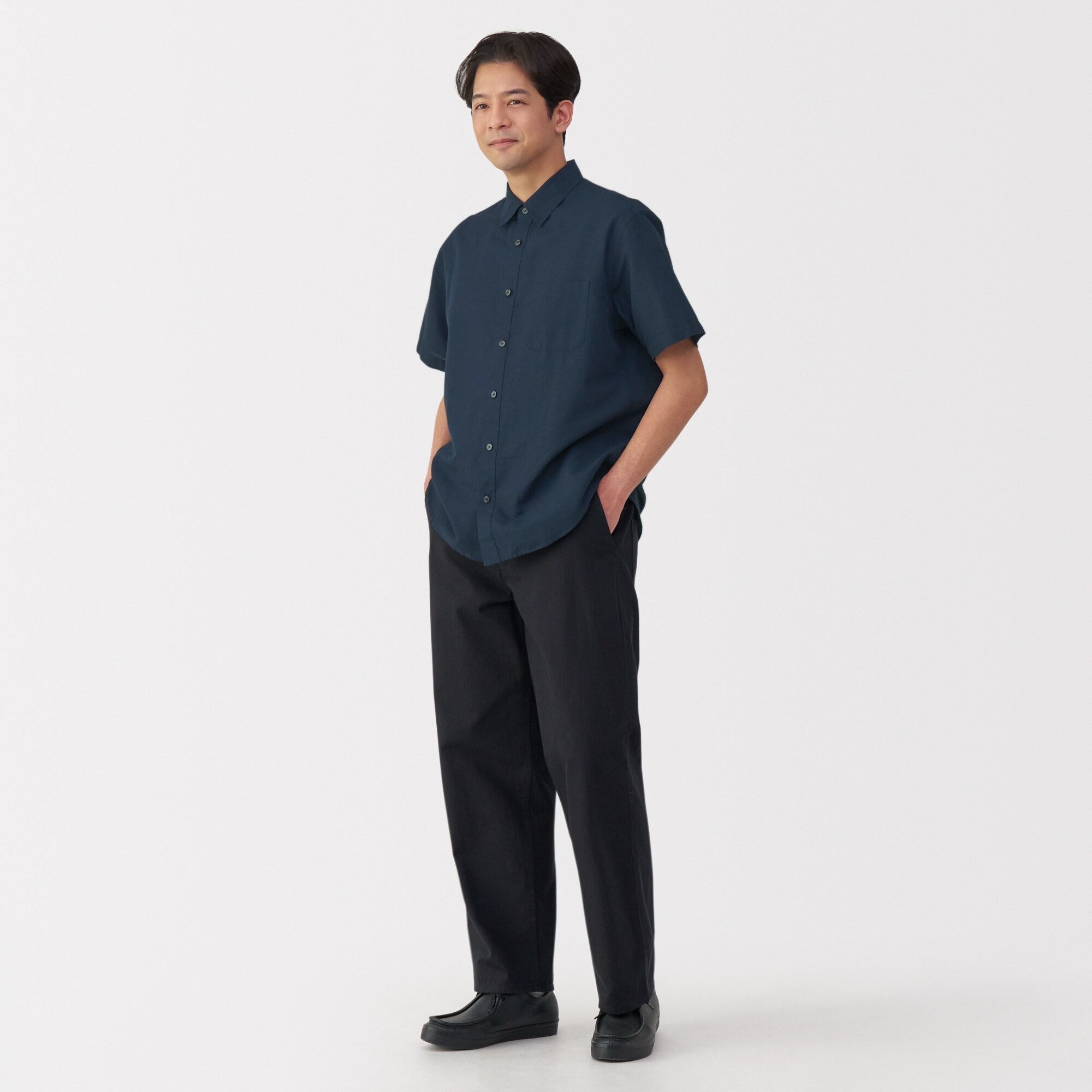 紳士　ヘンプコットン半袖シャツ