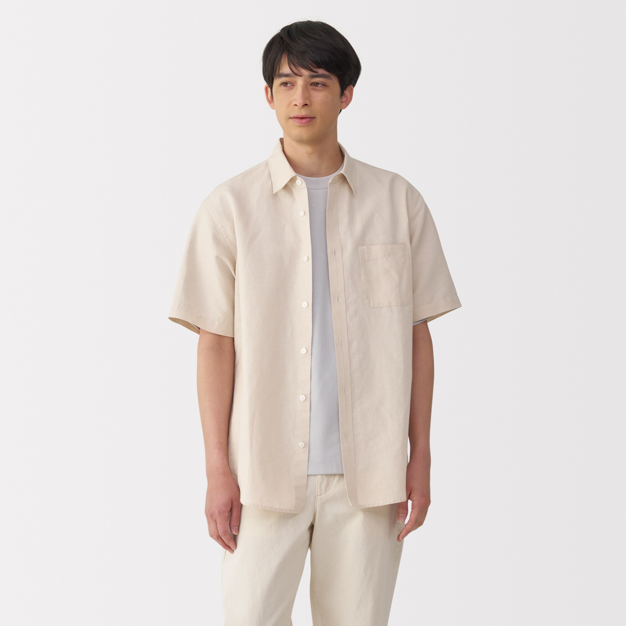 紳士　ヘンプコットン半袖シャツ