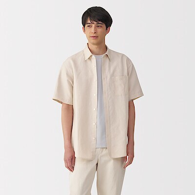 紳士　ヘンプコットン半袖シャツ