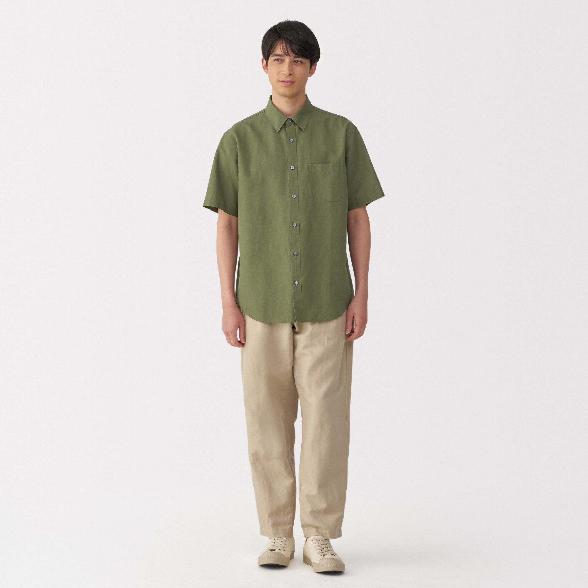 紳士　ヘンプコットン半袖シャツ