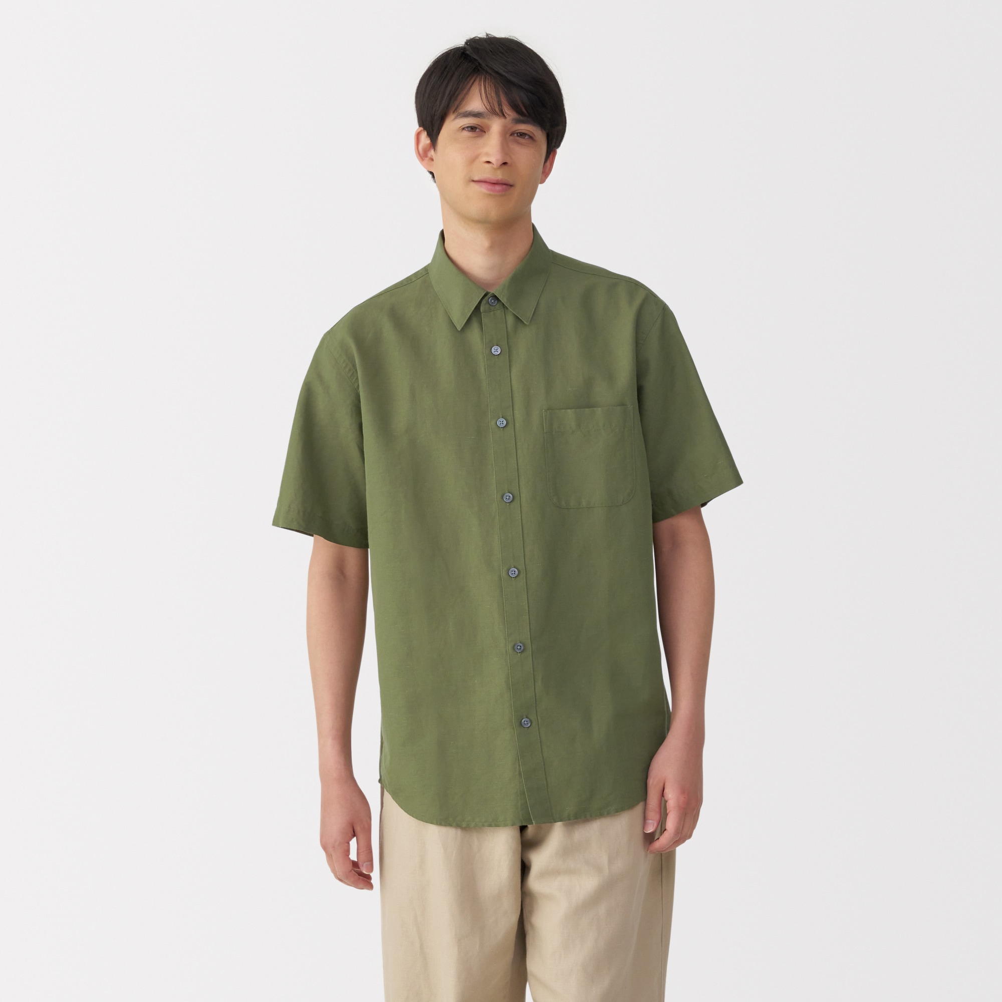 紳士　ヘンプコットン半袖シャツ