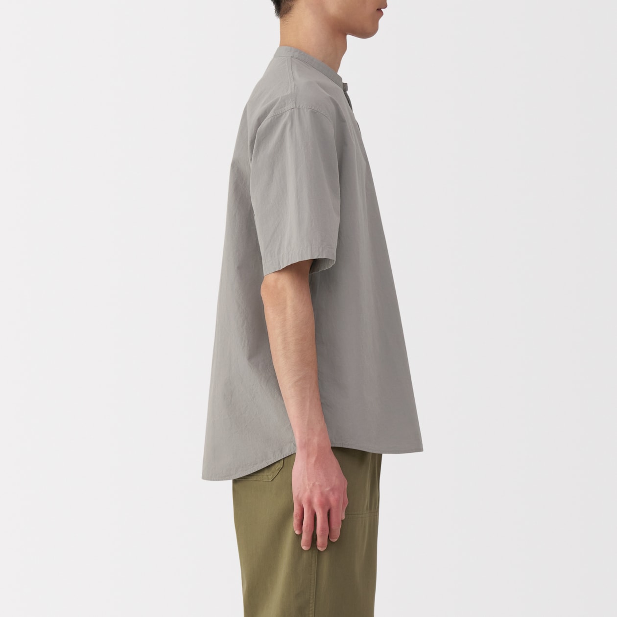 紳士　涼感ヘンリーネック半袖布帛Ｔシャツ