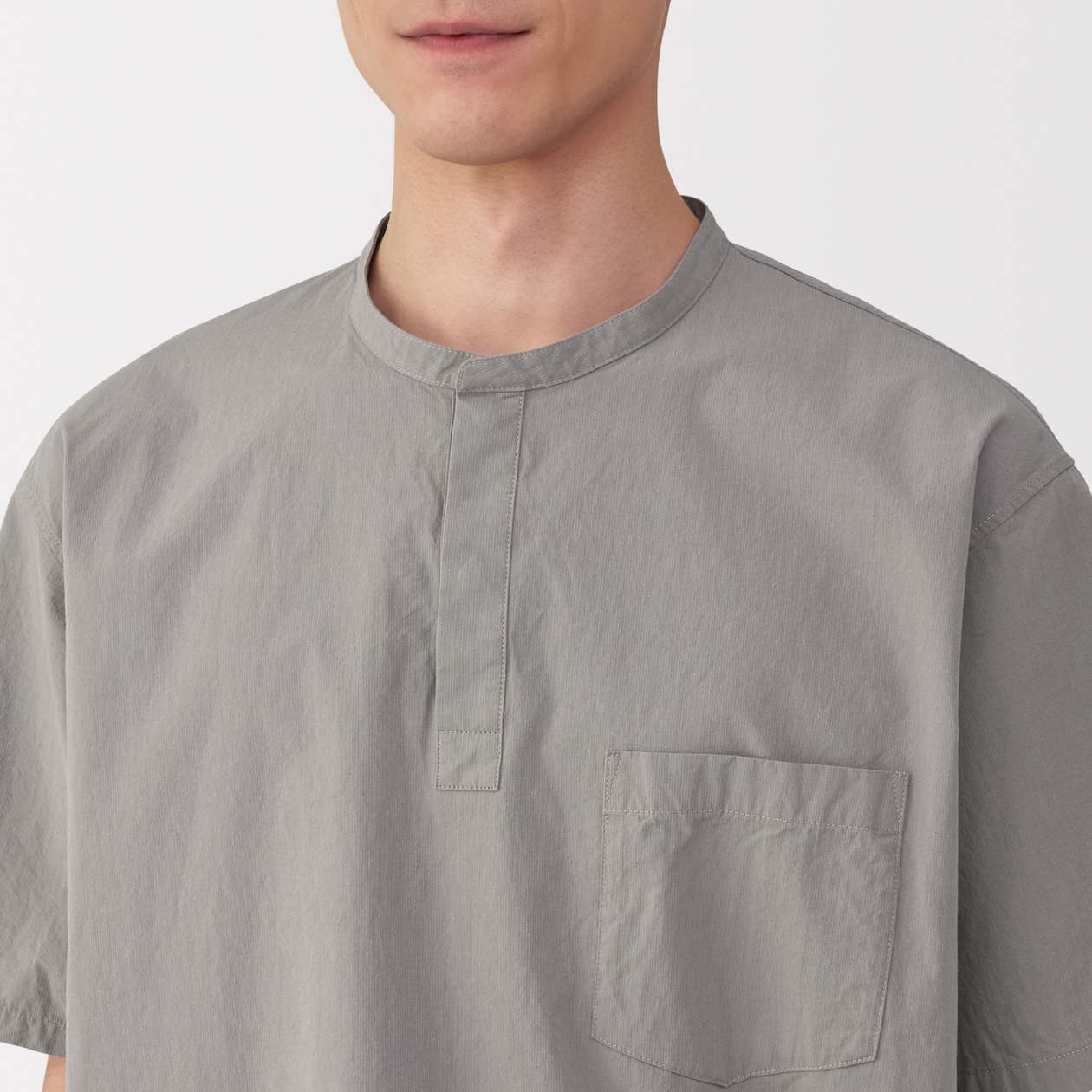 紳士　涼感ヘンリーネック半袖布帛Ｔシャツ
