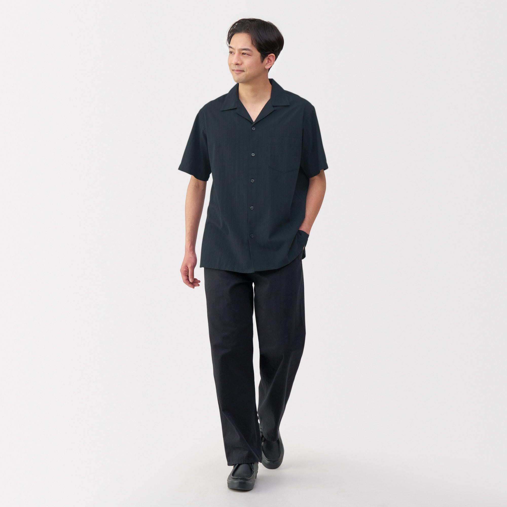 MUJI Labo 無印良品　紳士　リネンシルク開襟半袖シャツ 紳士 リネンシルク開襟半袖シャツ | 無印良品