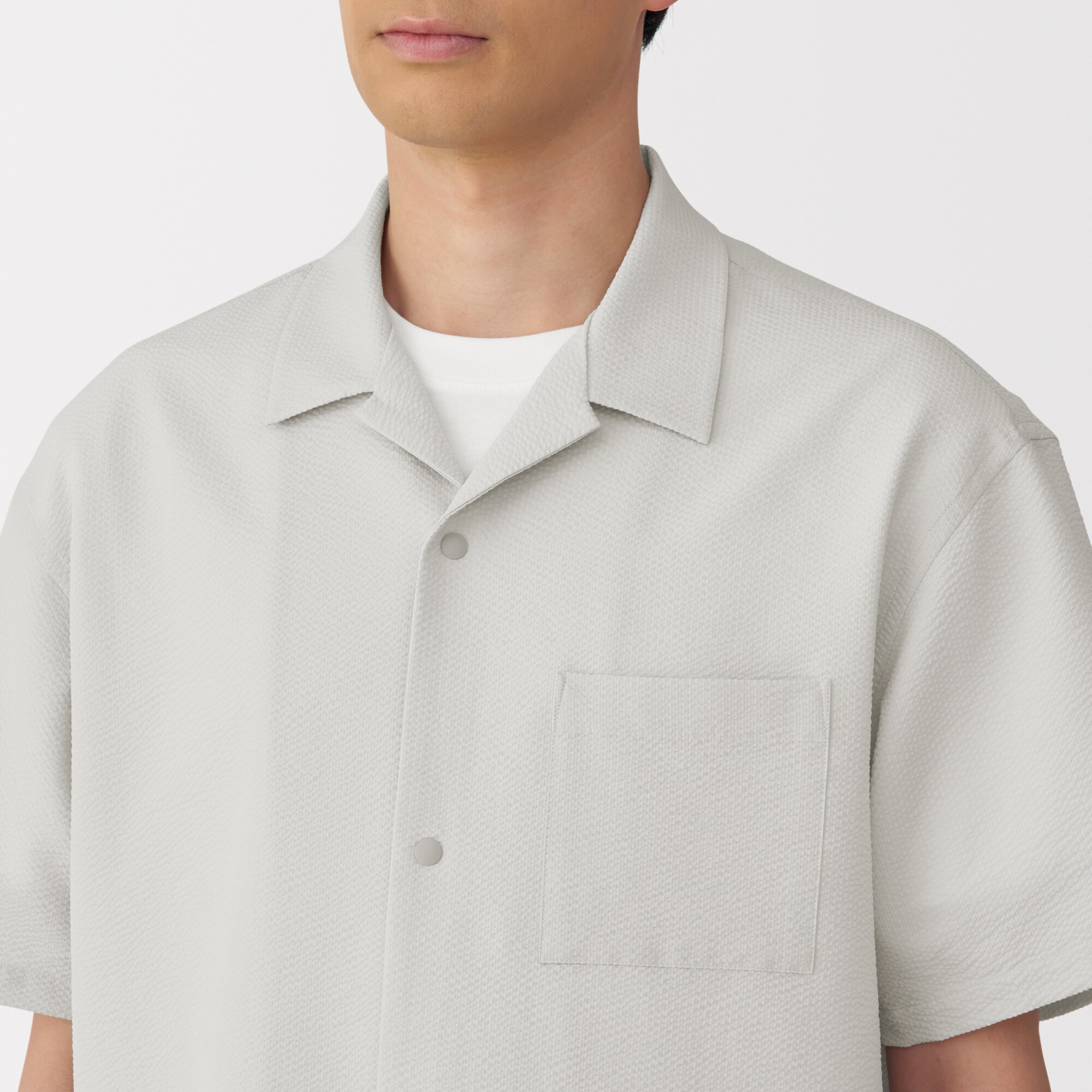 紳士 風を通すストレッチサッカーオープンカラー半袖シャツ | 無印良品