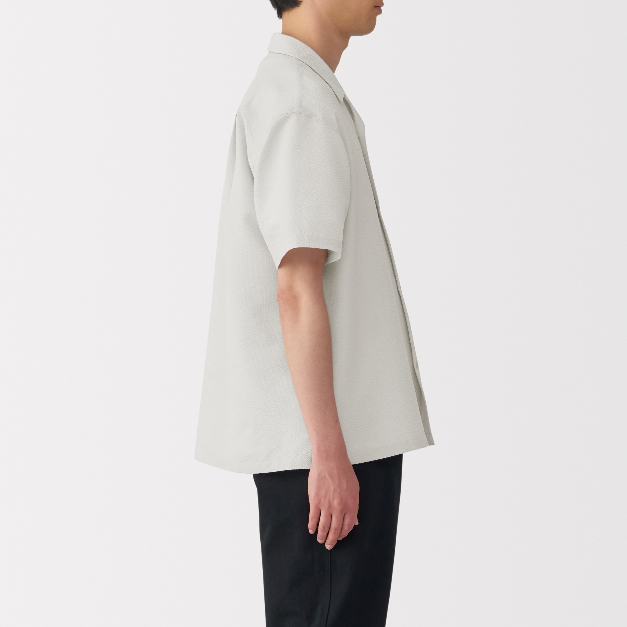 紳士　風を通すストレッチサッカーオープンカラー半袖シャツ