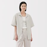 紳士　風を通すストレッチサッカーオープンカラー半袖シャツ