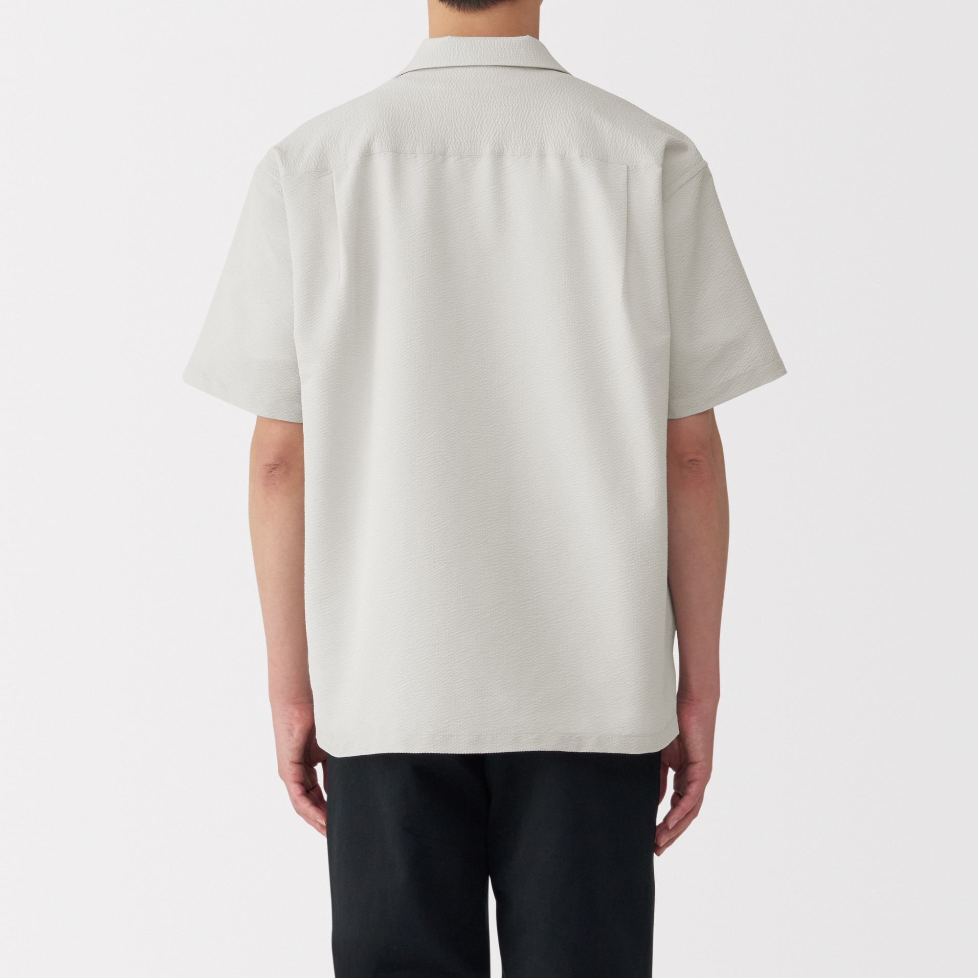 紳士　風を通すストレッチサッカーオープンカラー半袖シャツ