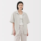 紳士　風を通すストレッチサッカーオープンカラー半袖シャツ