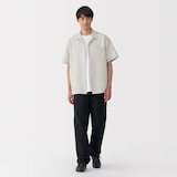 紳士　風を通すストレッチサッカーオープンカラー半袖シャツ