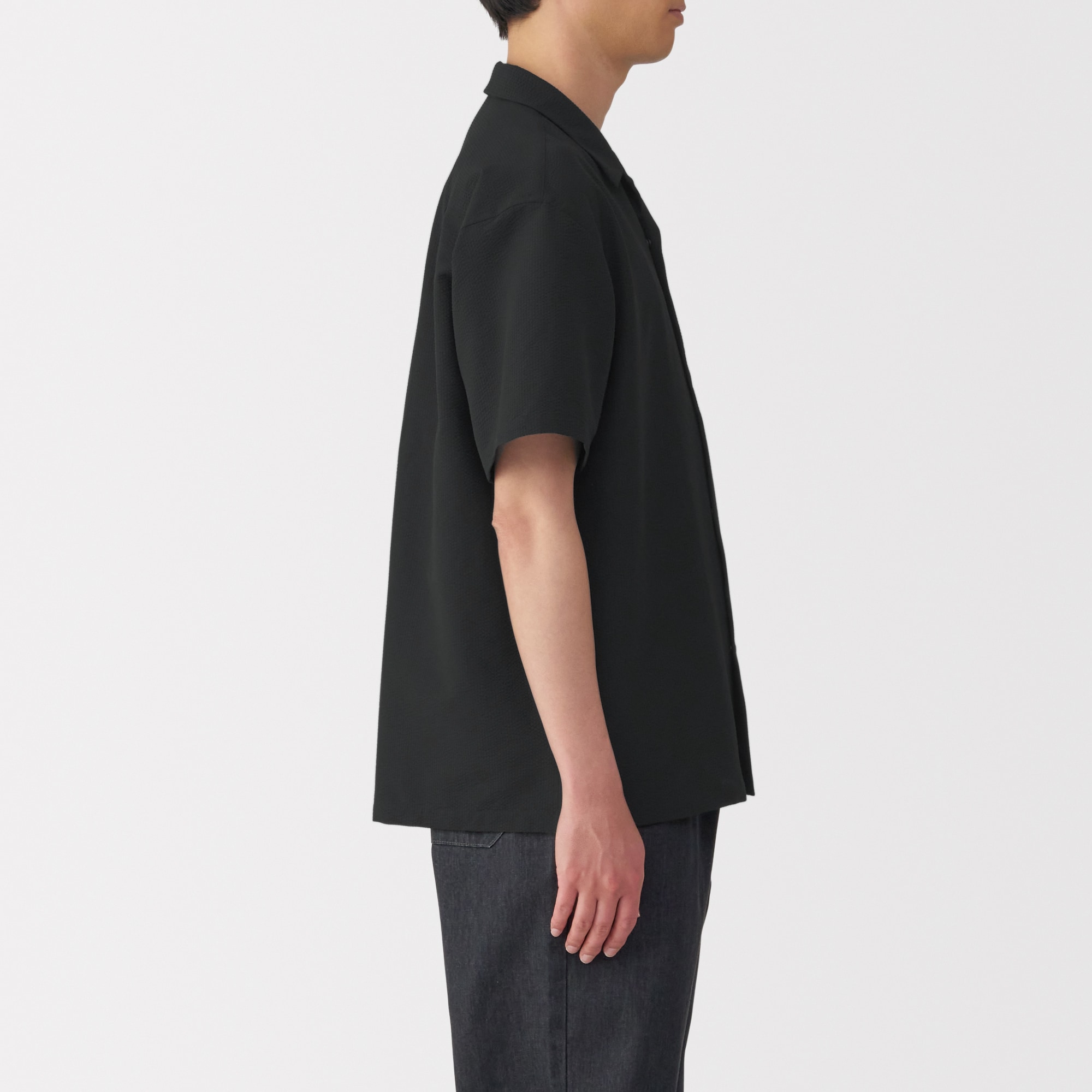 紳士 風を通すストレッチサッカーオープンカラー半袖シャツ | 無印良品