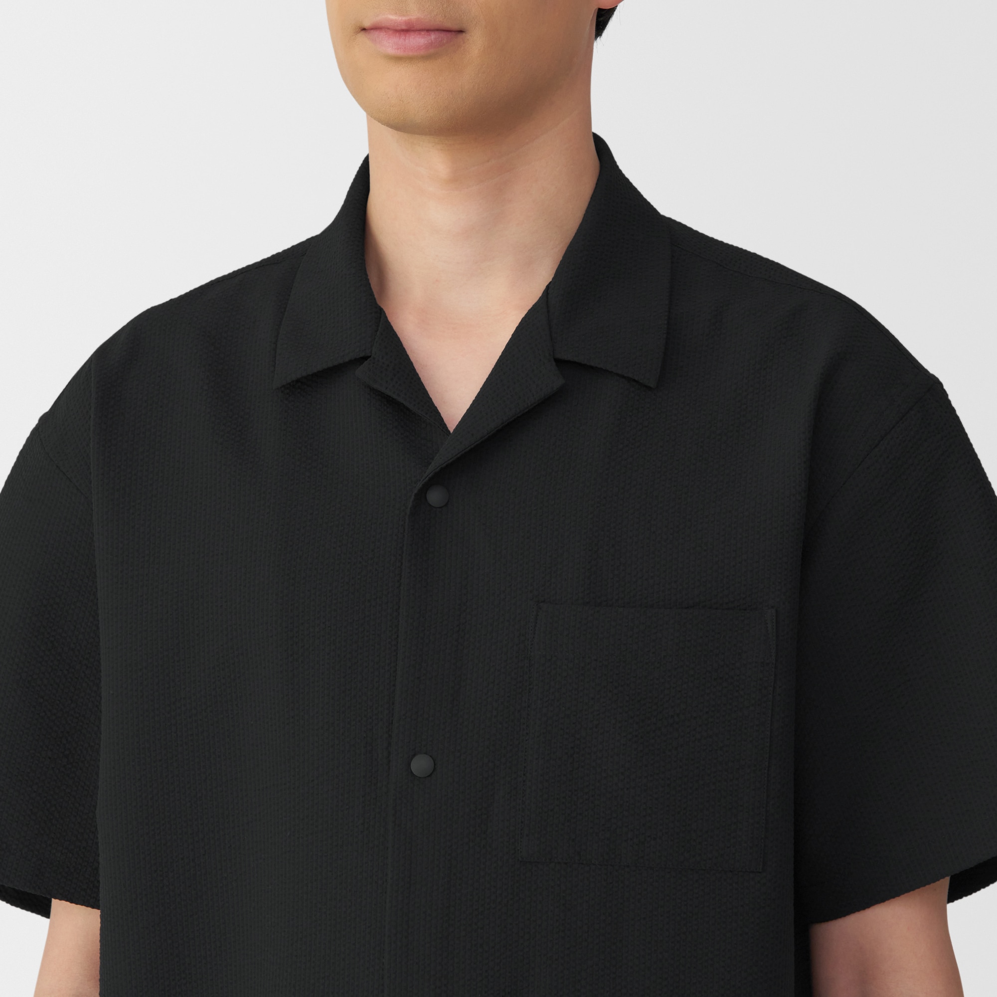 紳士 風を通すストレッチサッカーオープンカラー半袖シャツ | 無印良品