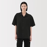 紳士　風を通すストレッチサッカーオープンカラー半袖シャツ