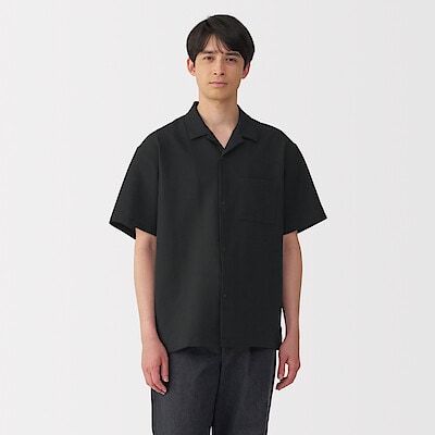 【４月下旬発売予定】紳士　風を通すストレッチサッカーオープンカラー半袖シャツ