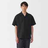 紳士　風を通すストレッチサッカーオープンカラー半袖シャツ