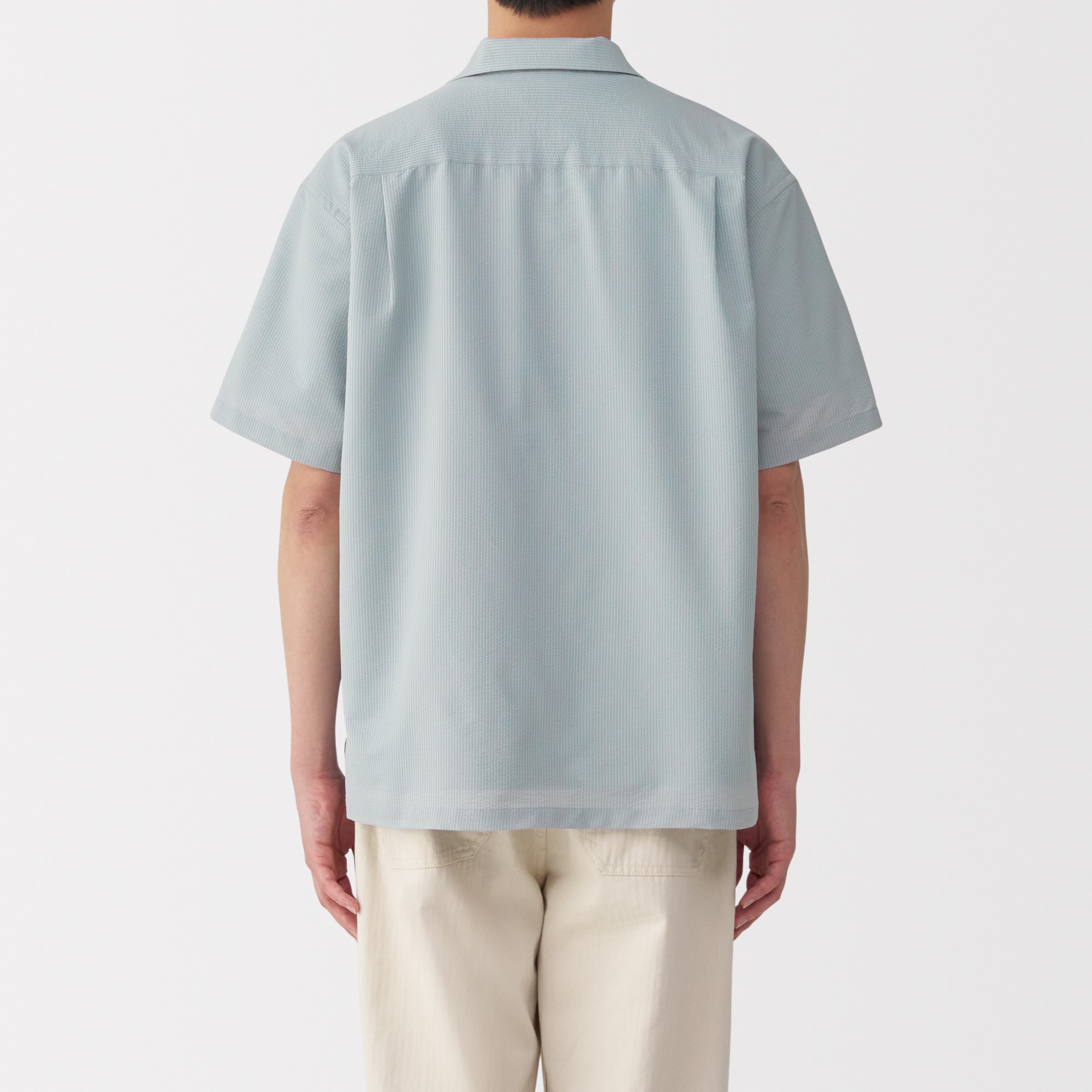 紳士　風を通すストレッチサッカーオープンカラー半袖シャツ