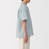 紳士　風を通すストレッチサッカーオープンカラー半袖シャツ