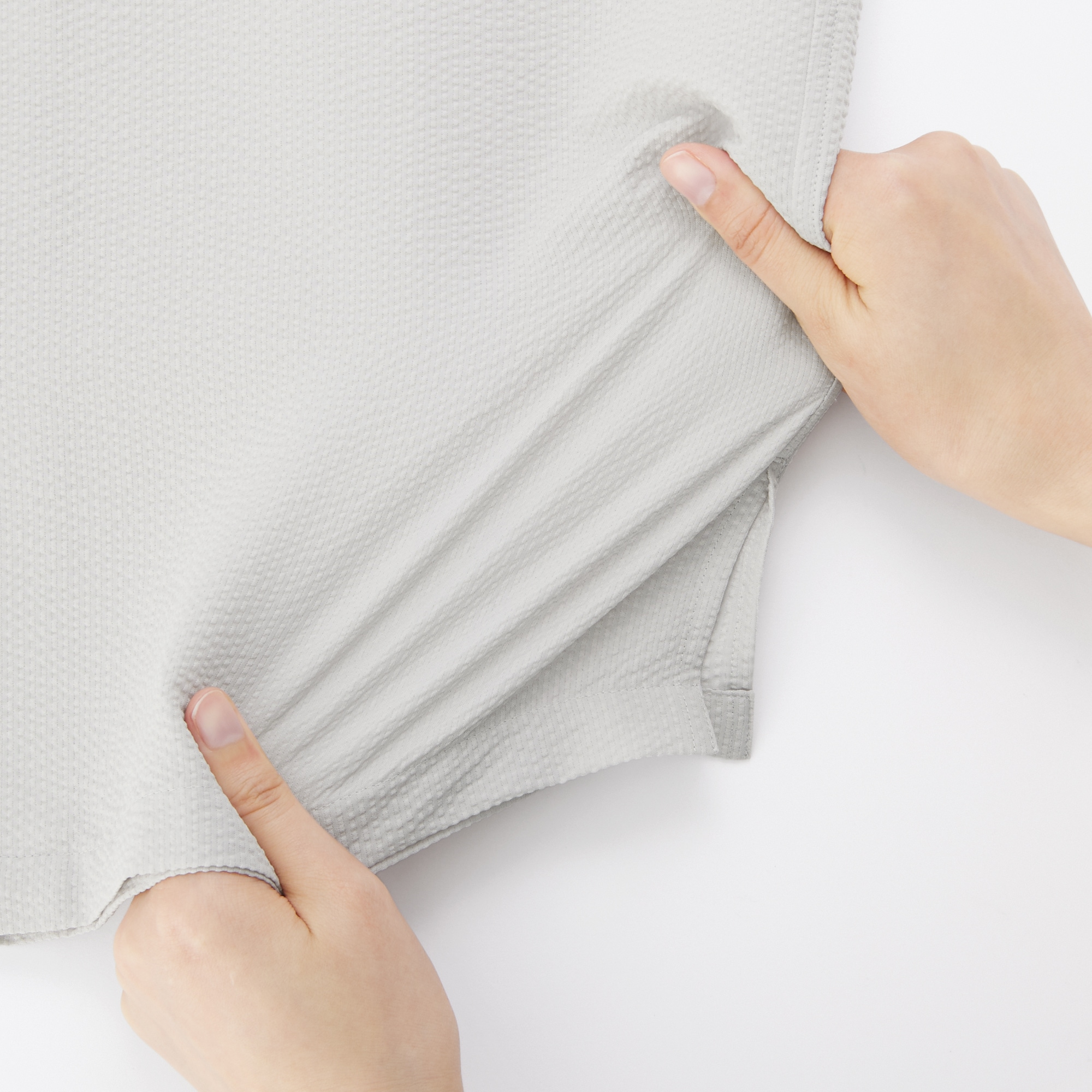 紳士　風を通すストレッチサッカーオープンカラー半袖シャツ