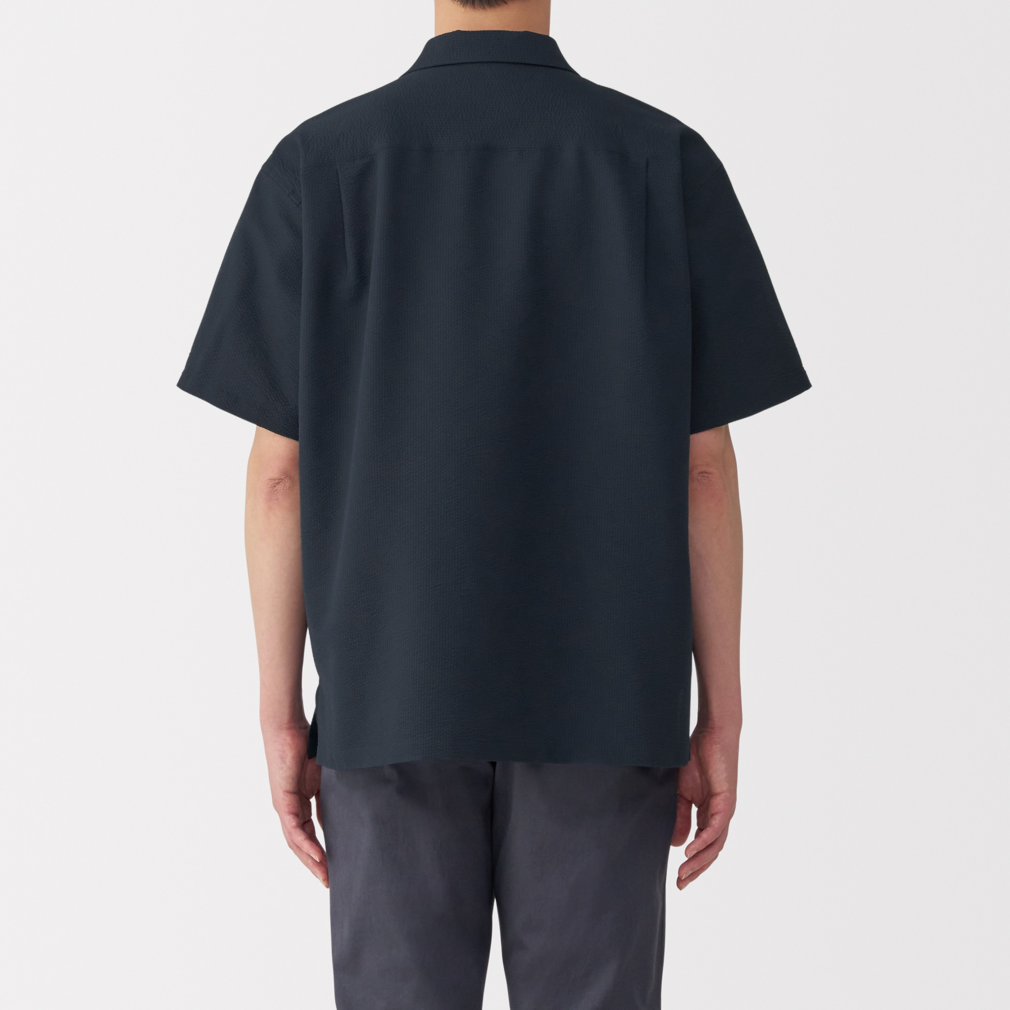 紳士　風を通すストレッチサッカーオープンカラー半袖シャツ