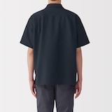 紳士　風を通すストレッチサッカーオープンカラー半袖シャツ