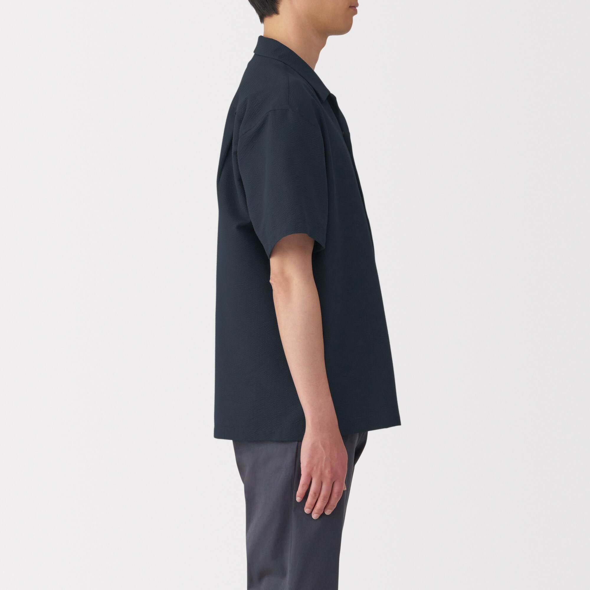 紳士 風を通すストレッチサッカーオープンカラー半袖シャツ | 無印良品