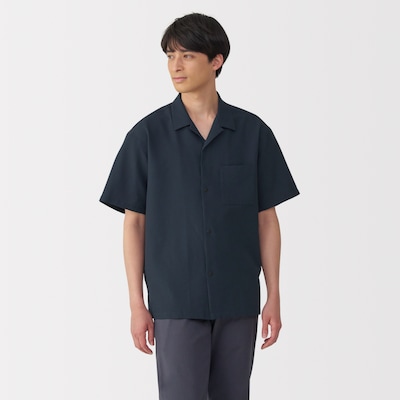 紳士　風を通すストレッチサッカーオープンカラー半袖シャツ（2025年仕様）